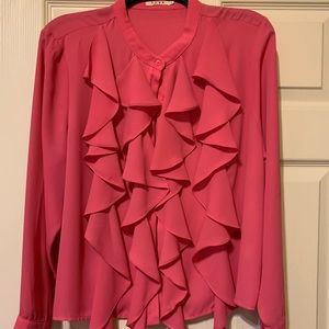Women’s hot pink ruffle blouse